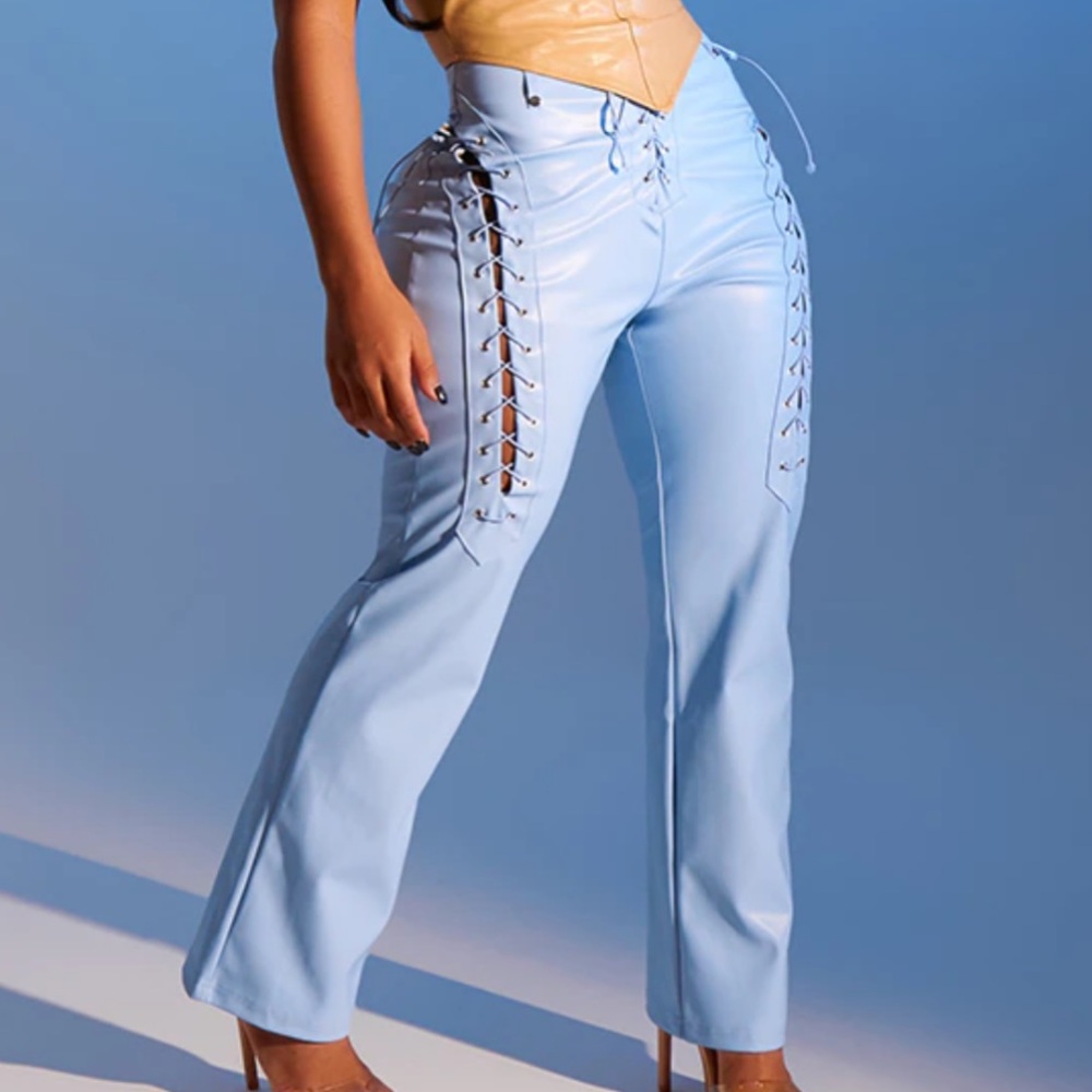 Pretty Little Thing Blue faux leather pants